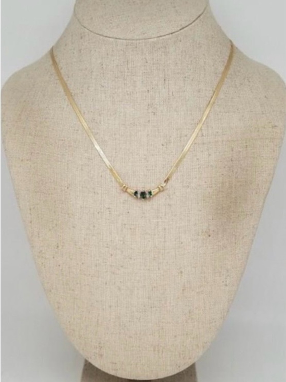 14k Yellow Gold Herringbone 16" Diamond & Emerald Necklace